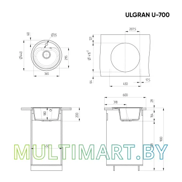 Кухонная мойка Ulgran U-700 (344, ультра-черный) картинка 2